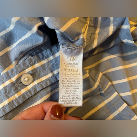 Everlane The Way Short Shirt Silky Cotton Striped Blue White XS - Picture 8 of 11